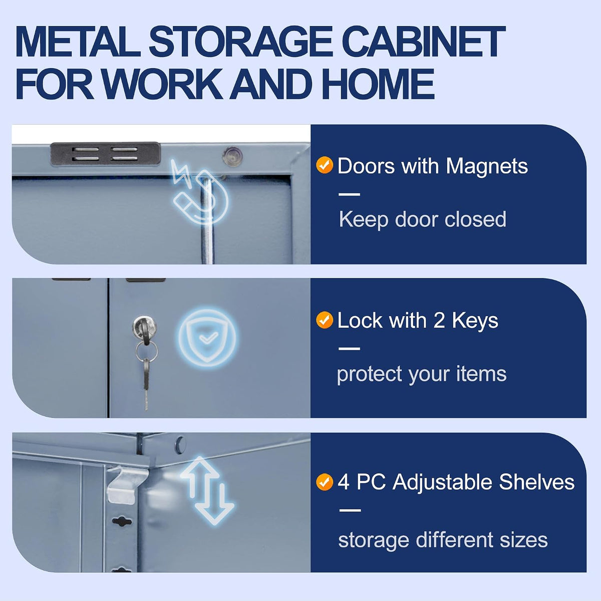 besfur metal garage storage cabinet with locking doors, side view