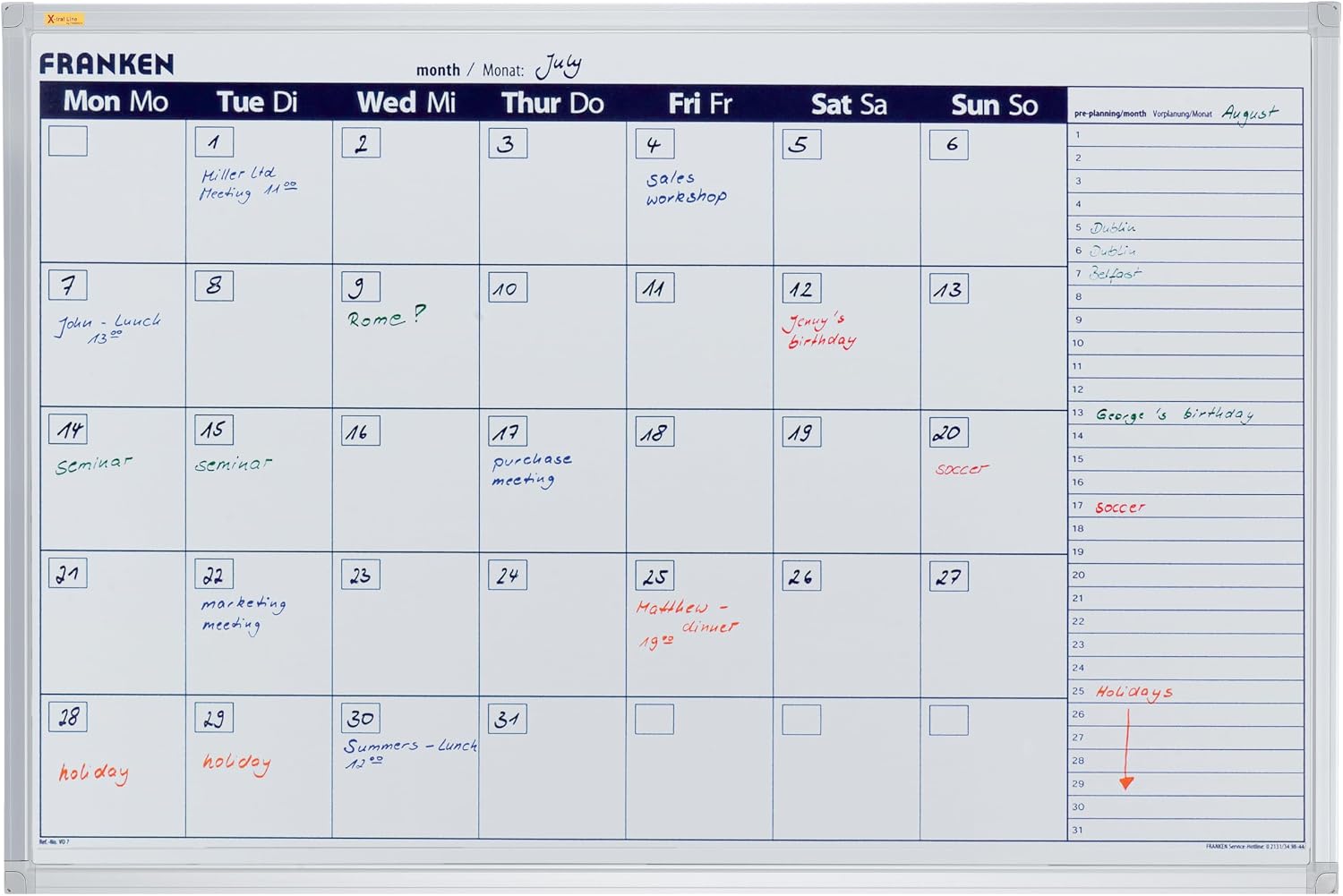 Franken Month Planner Magnetic Grid 96x98mm W900xH600mm Ref VO-7