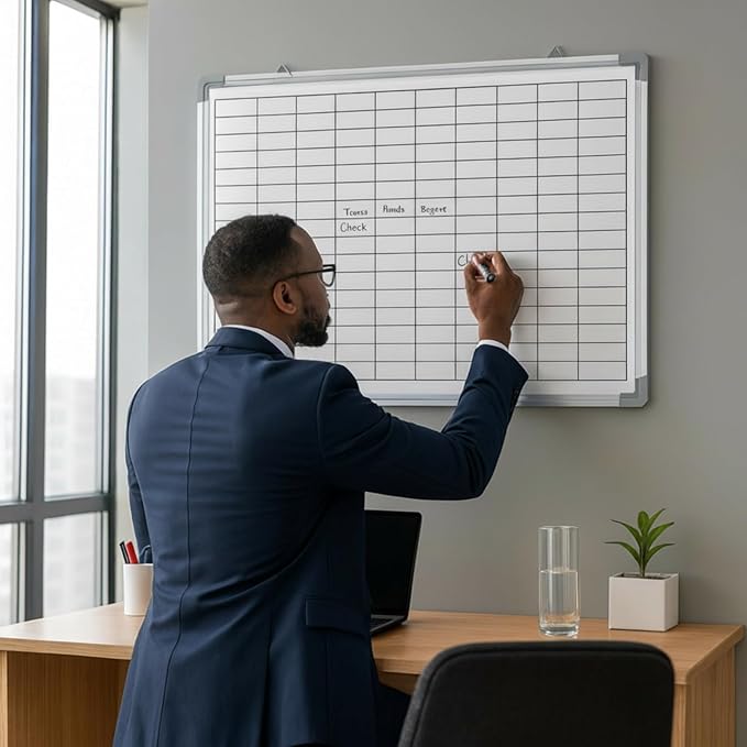 Lined Whiteboard Blank Grid Aluminum Frame Dry Erase Board Reusable Wall - Image 4