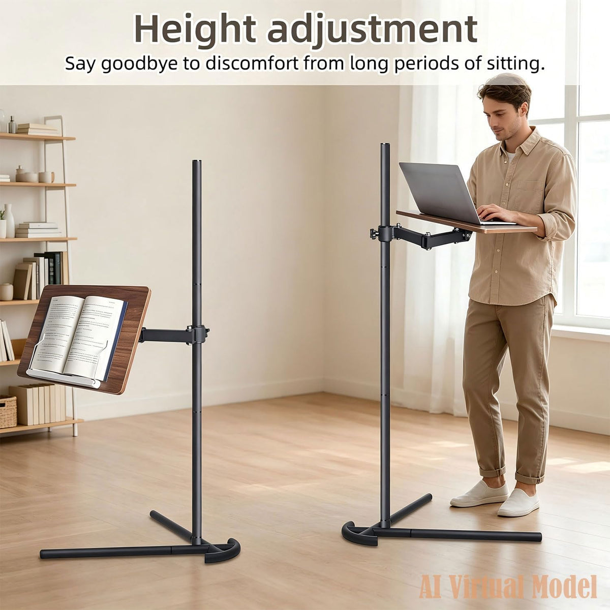 Adjustable Laptop Floor Stand for Bed, Couch, and Standing Desk Use, Large Si...