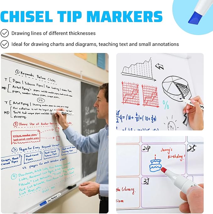 ANYUKE Low Odor Dry Erase Markers, Chisel Tip Whiteboard Markers Non-Toxic - Image 3