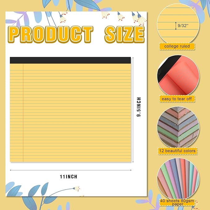 Lincia 12 Pcs 11" x 9.5" Legal Pads College Ruled Notepad Landscape Notebook - Image 2
