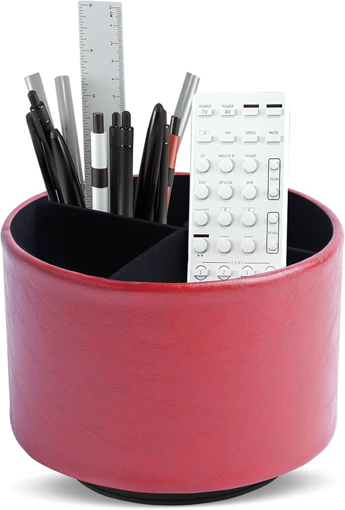 Hennaja Round Leather Art Supply Organizer, Remote Control Holder, 360 Degree by Hennaja