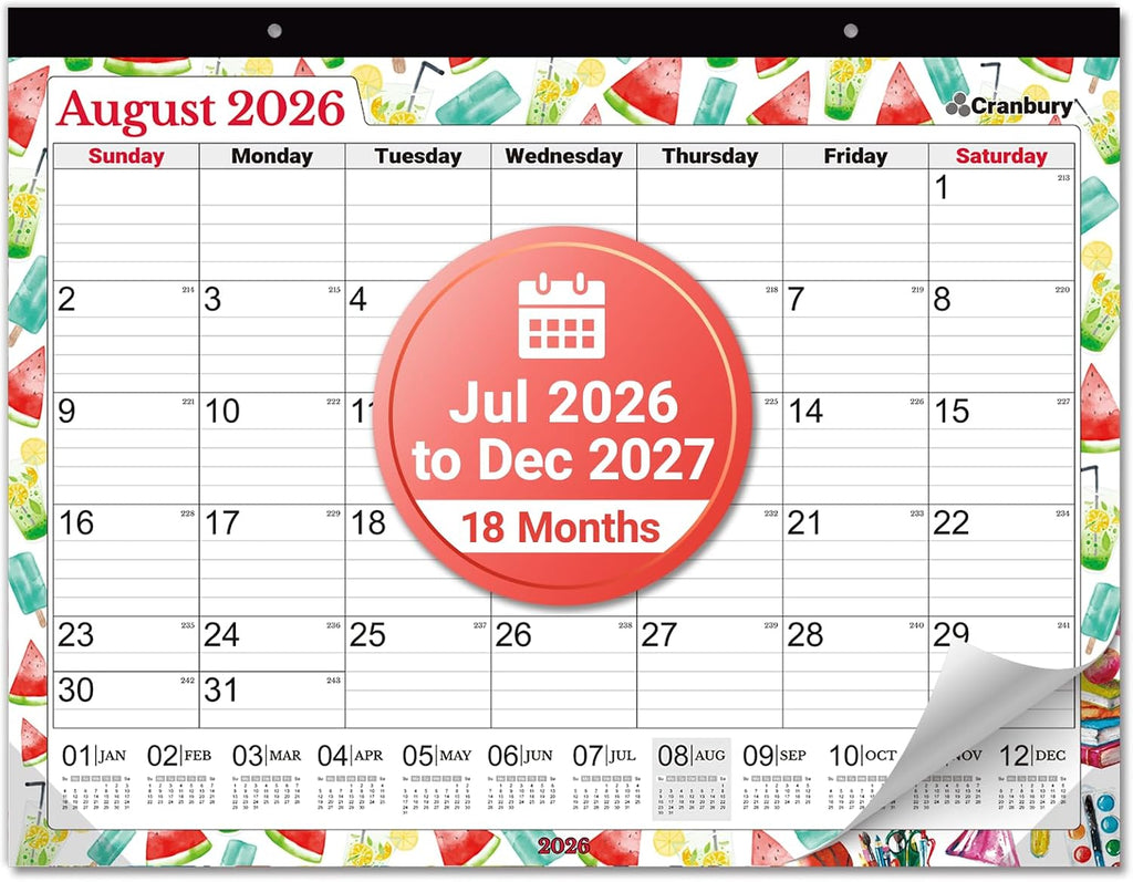 CRANBURY 2026-2027 Desk Calendar 22x17, 18-Month Wall Planner | Large 22x17 monthly calendar with spacious writing blocks keeps schedules, deadlines, and events organized.