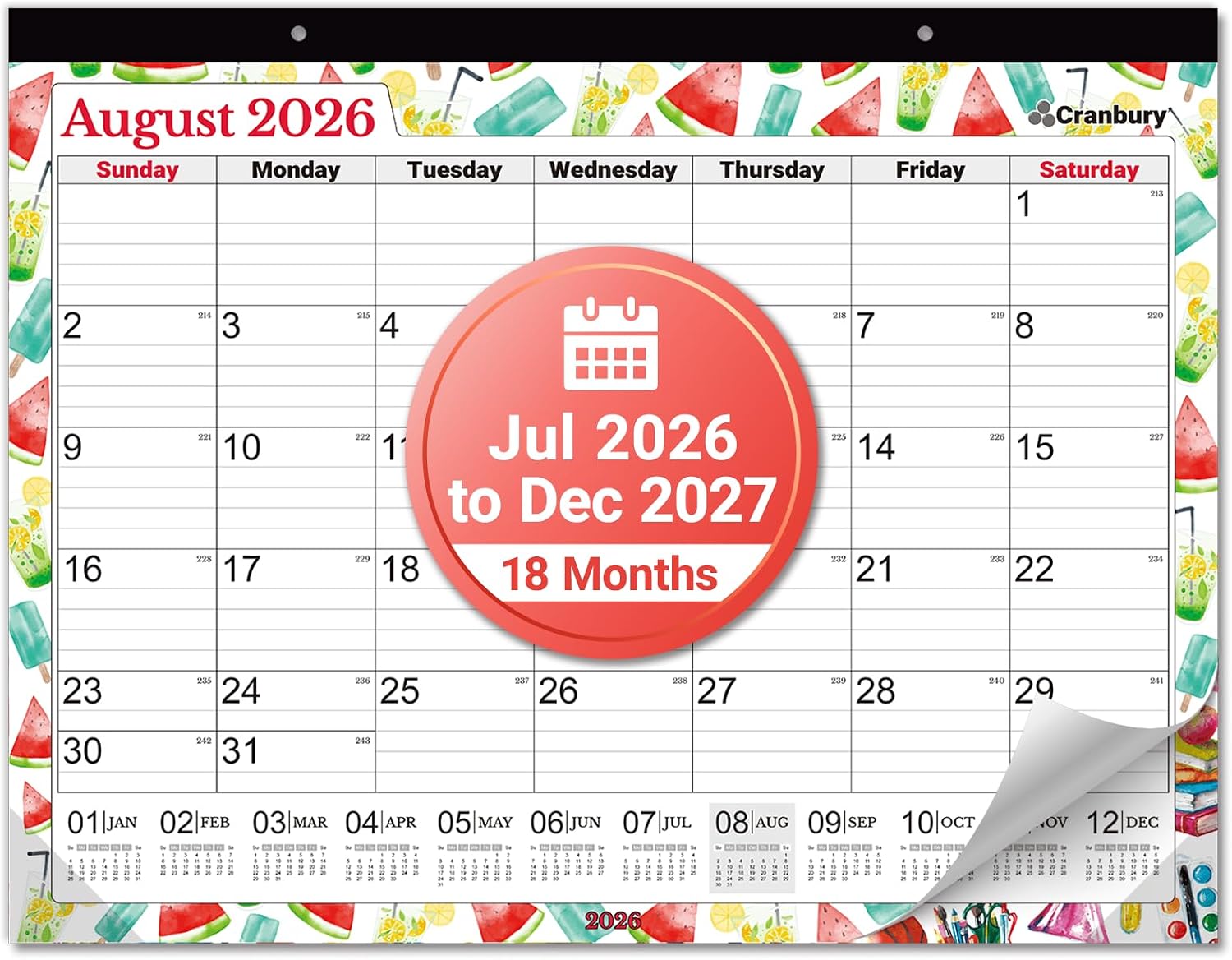 CRANBURY 2026-2027 Desk Calendar 22x17, 18-Month Wall Planner | Large 22x17 monthly calendar with spacious writing blocks keeps schedules, deadlines, and events organized.