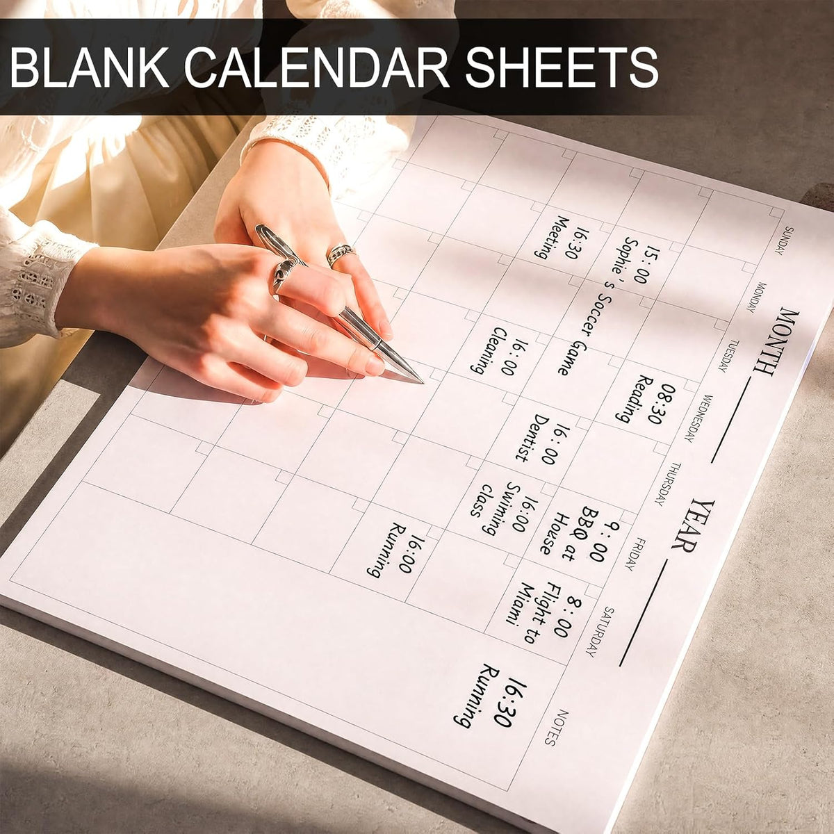 Gueevin 60 Sheets Large Undated Monthly Blank Calendar Sheet 22 x 17 Inch