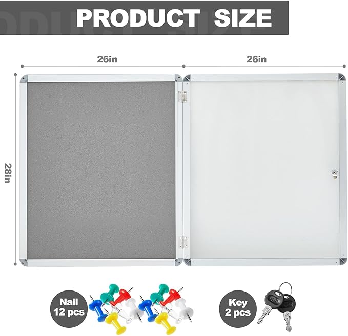 Geetery 26 x 28 Inch Enclosed Fabric Bulletin Board Tamperproof Lockable - Image 2