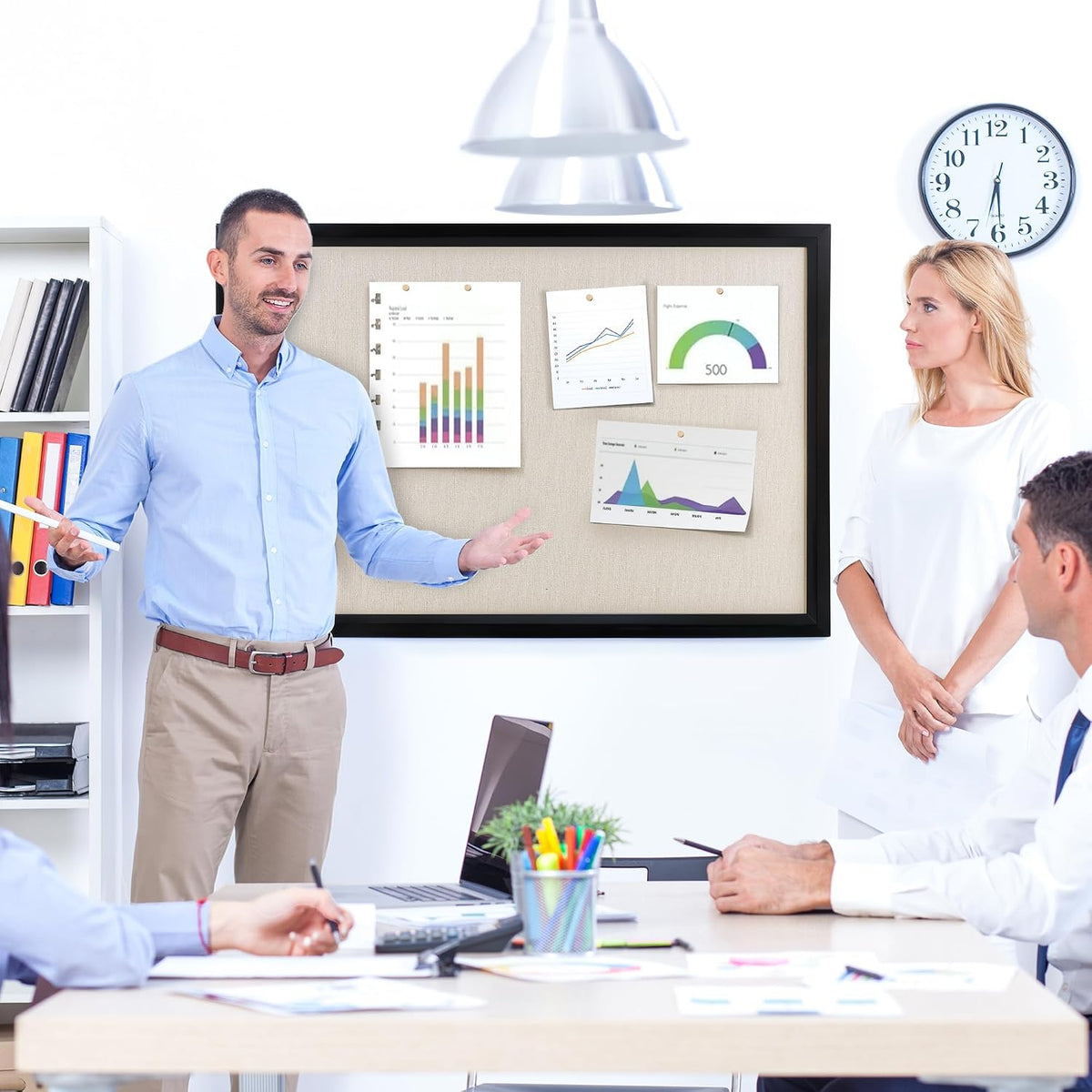 Bulletin Board Cork Board with Linen, 100% Wood Framed 24" x 36" Bu...