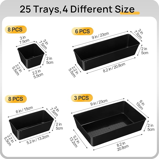 Vtopmart 25 PCS Office Desk Drawer Organizers Set, 4-Size Versatile Plastic - Image 7