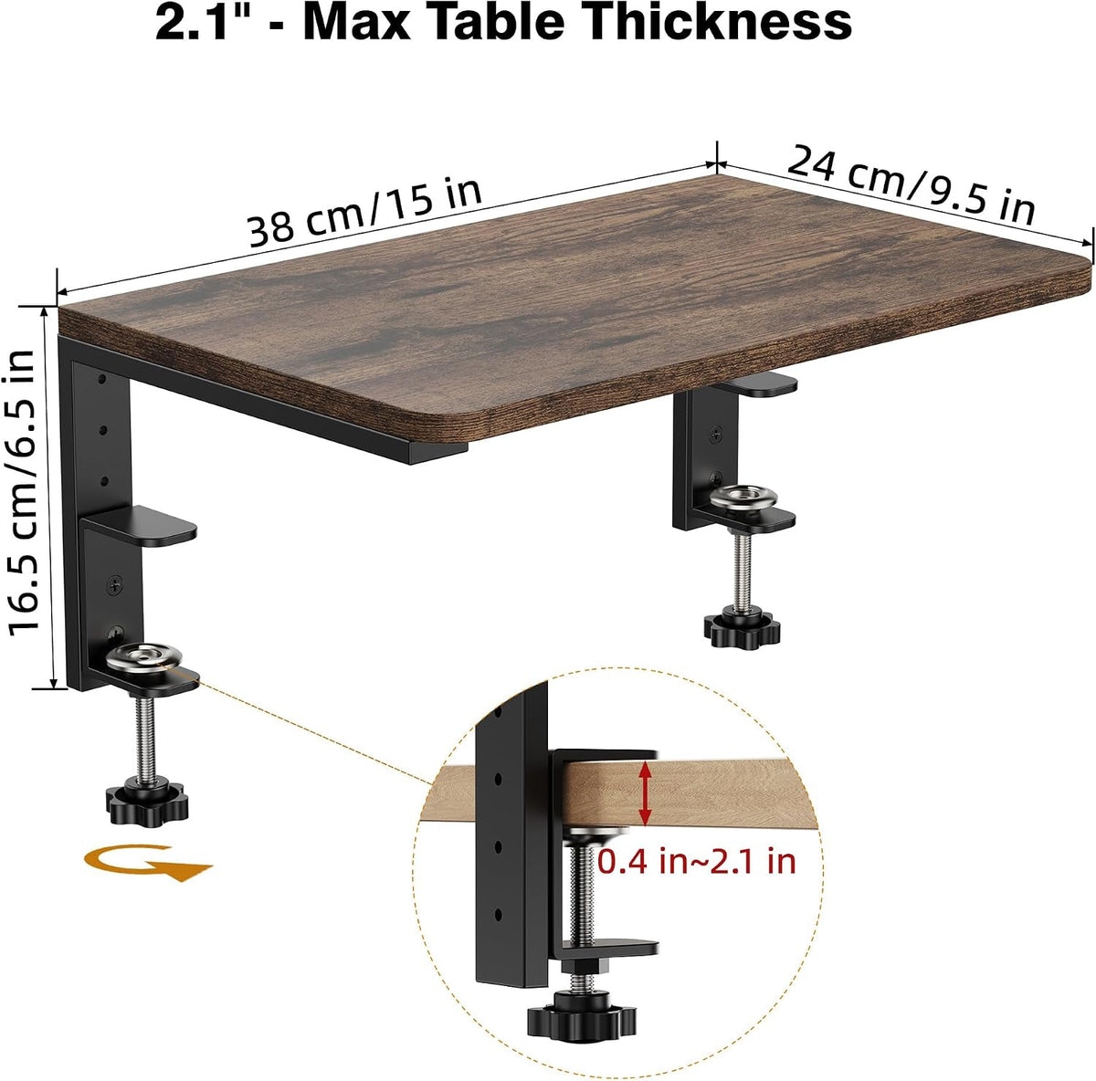 Desk Extender, 15-inch Clamp-On Desk Shelf, Height-Adjustable Desktop Shelf O...