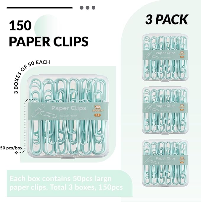 NEEWAY Colorful Large Paper Clips, 2 Inch Jumbo Paper Clips, 3 Pack of 50 - Image 3