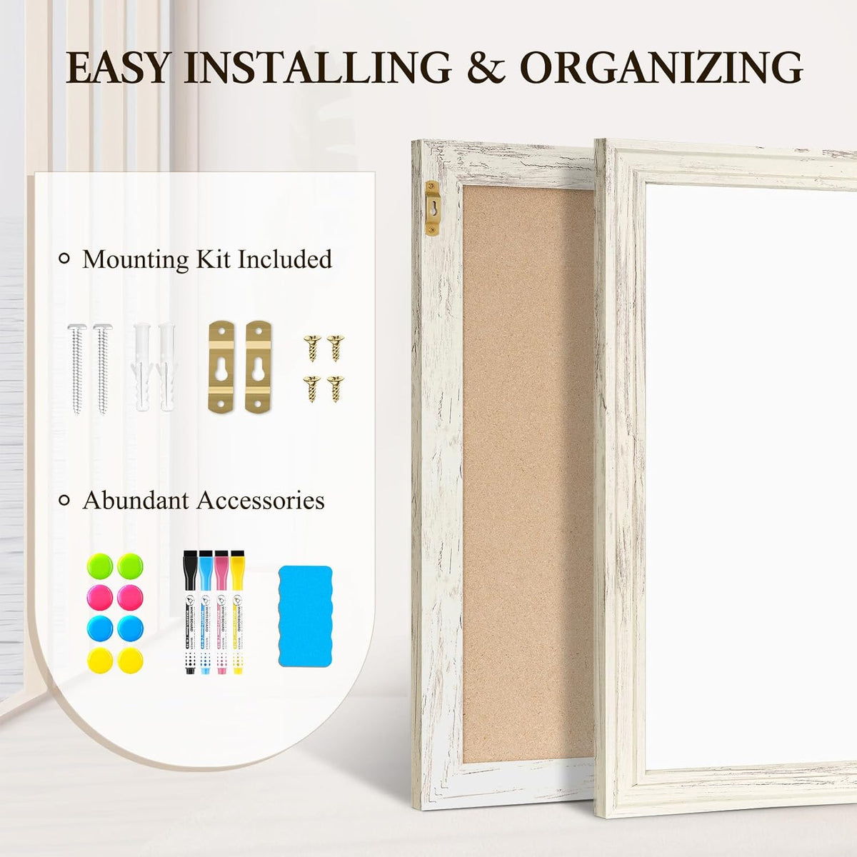 4 THOUGHT Dry Erase Board, 36" x 24" Magnetic Whiteboard, Vintage W...