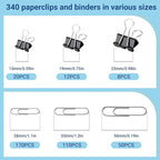 370 PCS Paper Clips and Binder Clips Set – Assorted Sizes Metal Clips, Office - Image 4