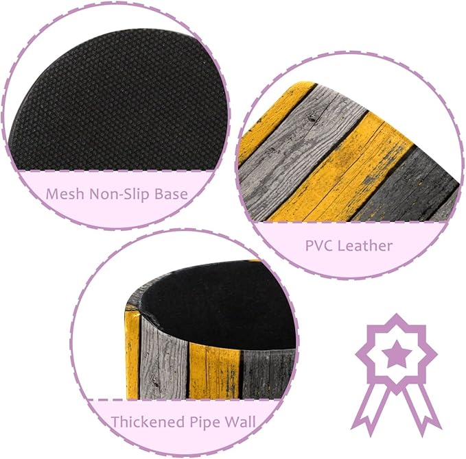 Leather Pen Holder for Desk Yellow Grey Gradient Wood Planks Pattern Pencil Cup - Image 2