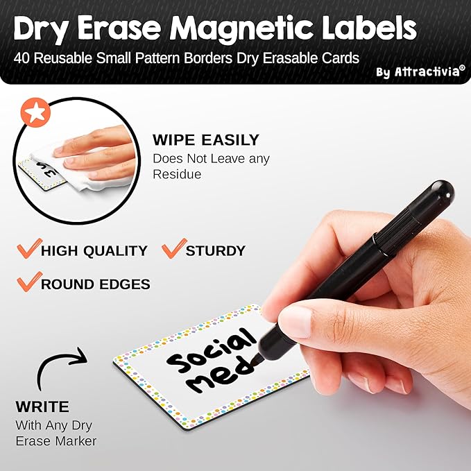 Attractivia Dry Erase Magnetic Labels 2.8 x 1.8 in, Pattern Borders, Small Dry - Image 2