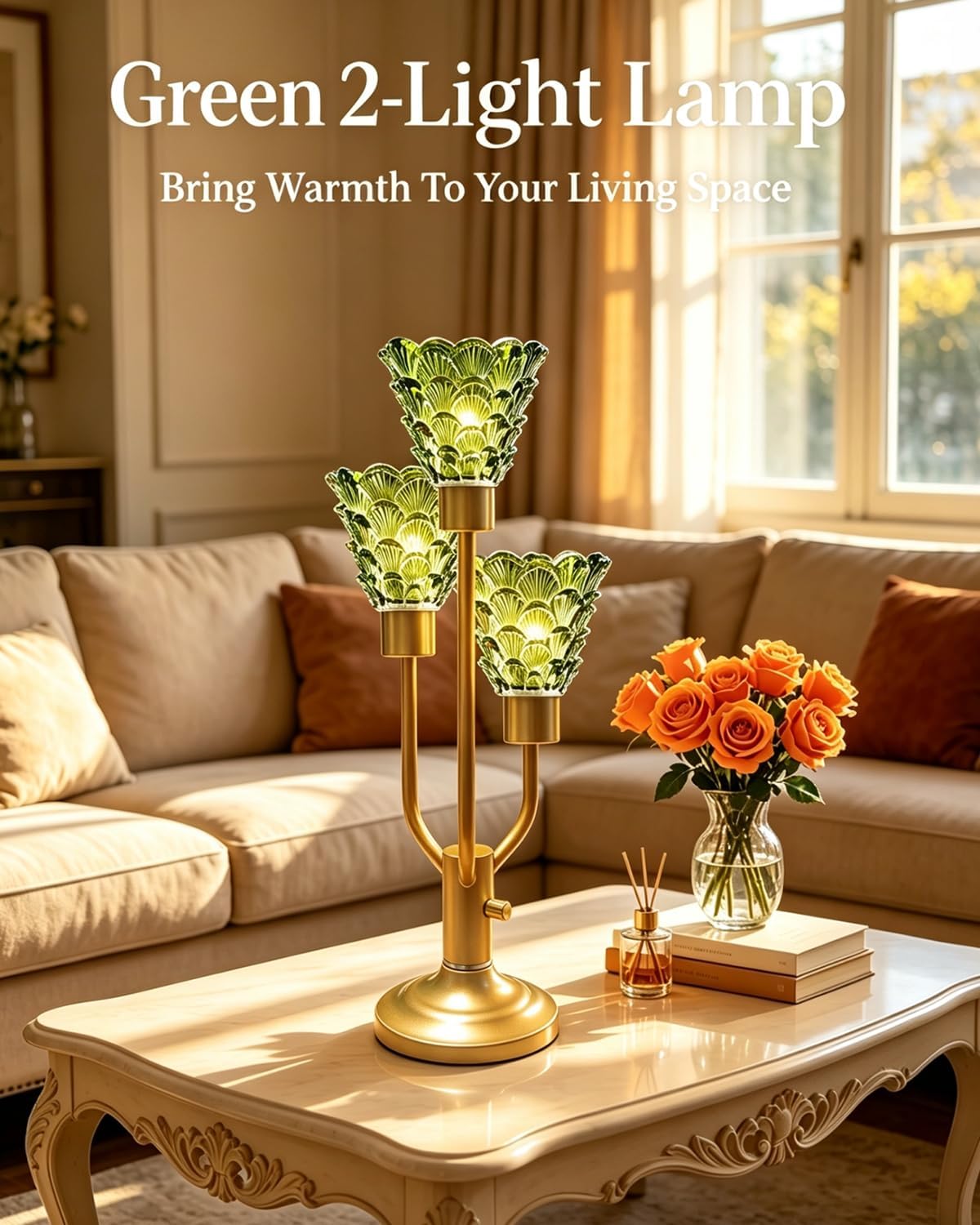 Lightdot Green Glass Mid Century Modern Table Lamp Dimmable Vintage Gift