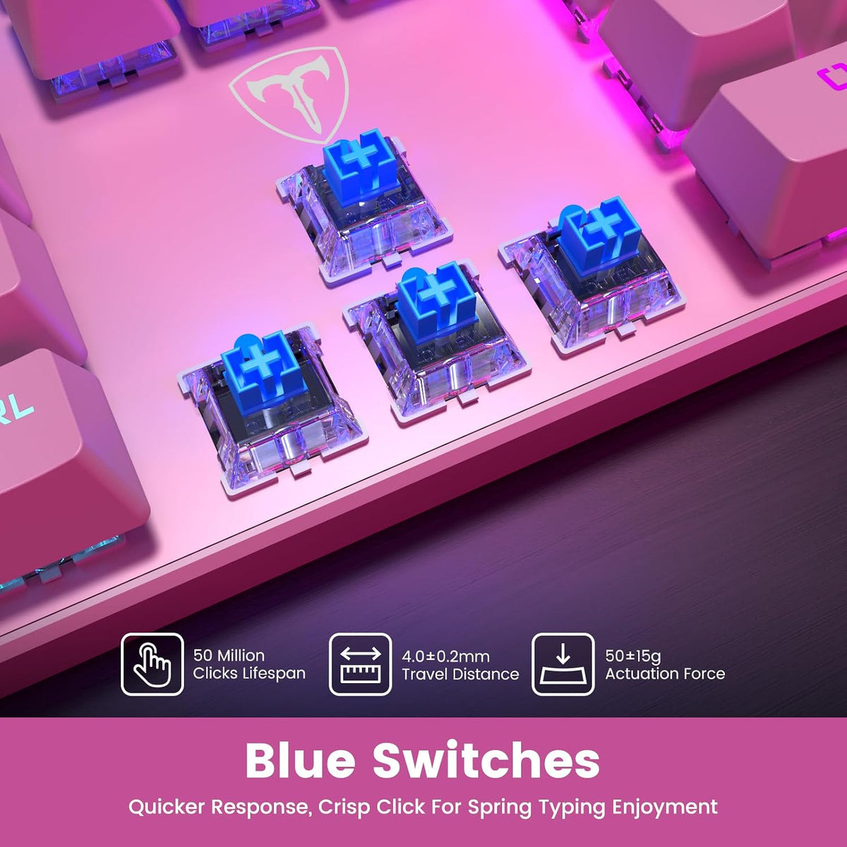 RisoPhy Mechanical Gaming Keyboard, Wired RGB 104 Keys, Blue Switch, Pink