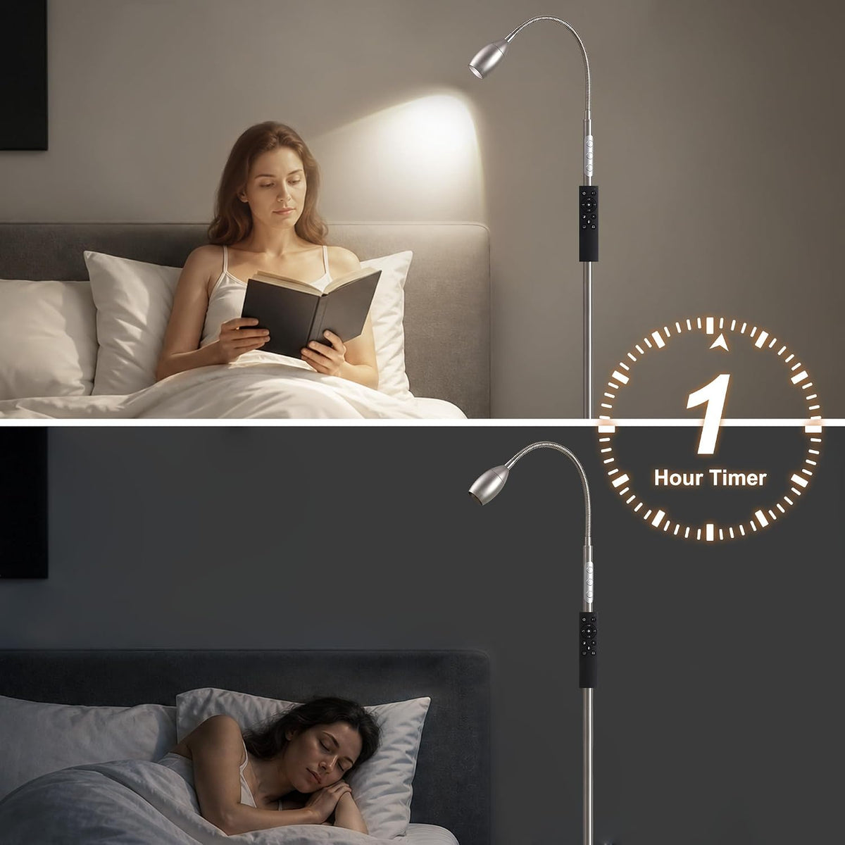 72" Reading Floor Lamp,Gooseneck LED Lamp with Zoomable Spotlight,Nickel