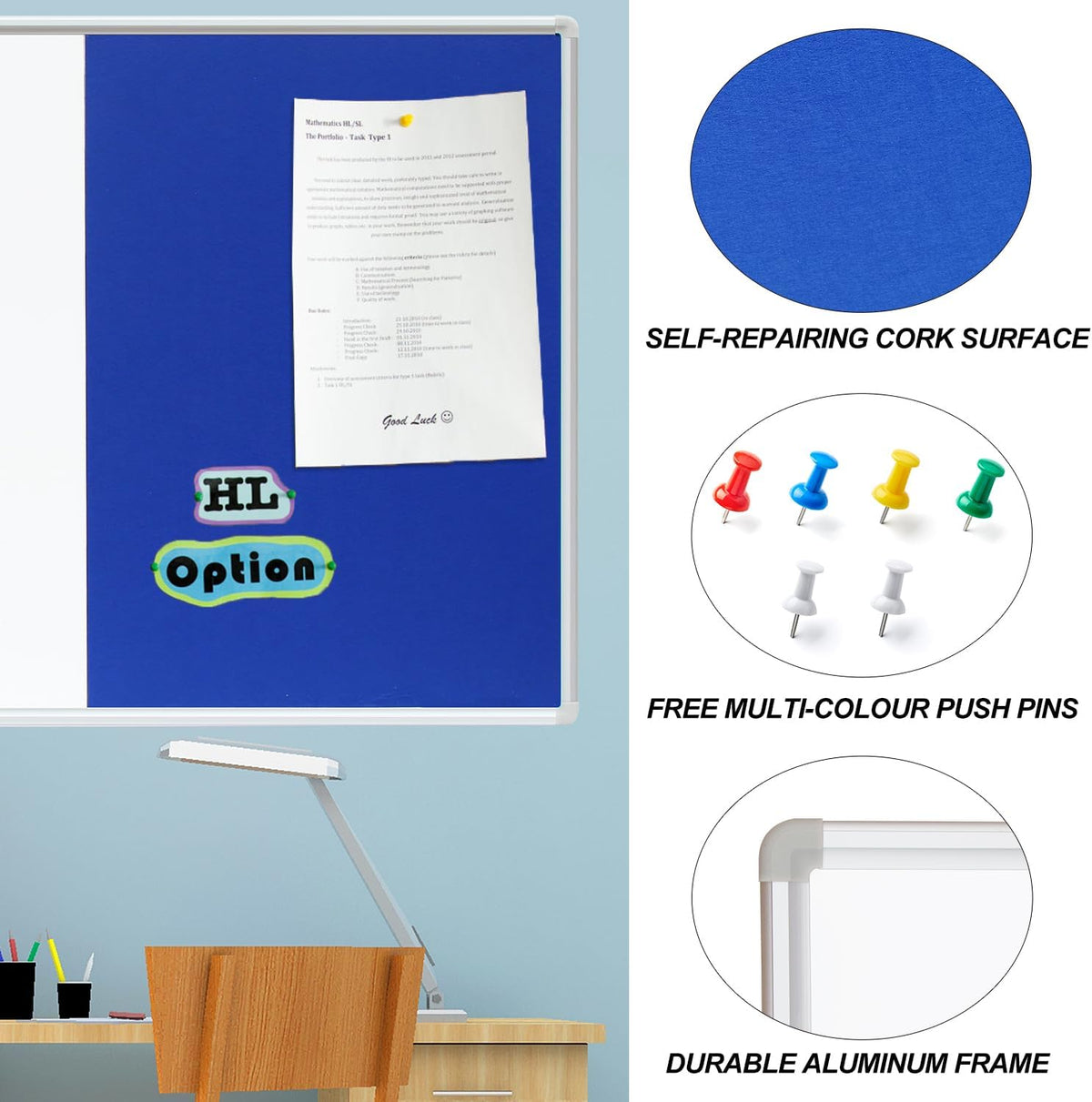 DEVELOP Large Magnetic White Board & Blue Cork Board Combo, 36 x 60 Inch ...
