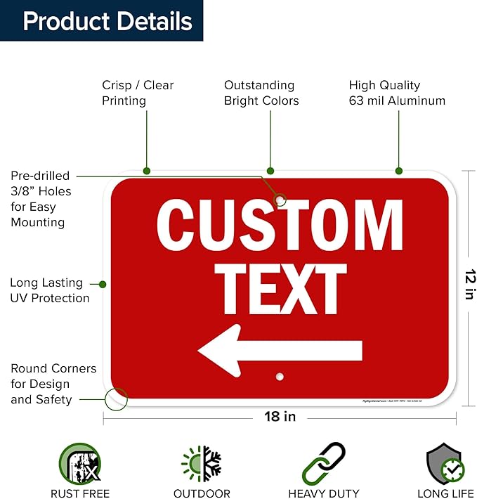 Custom Arrow, Custom Directional Sign, Left Arrow, 12x18 Inches, Rust Free .063 - Image 6