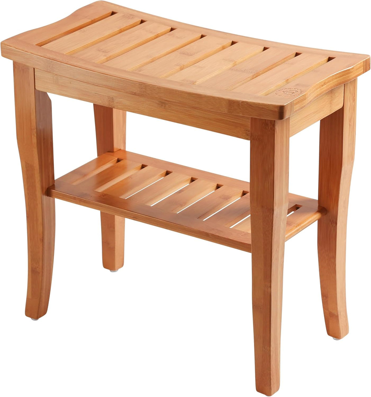 Bamboo Shower Bench, Shower Stool Seat with Storage Shelf, Non Slip Feet