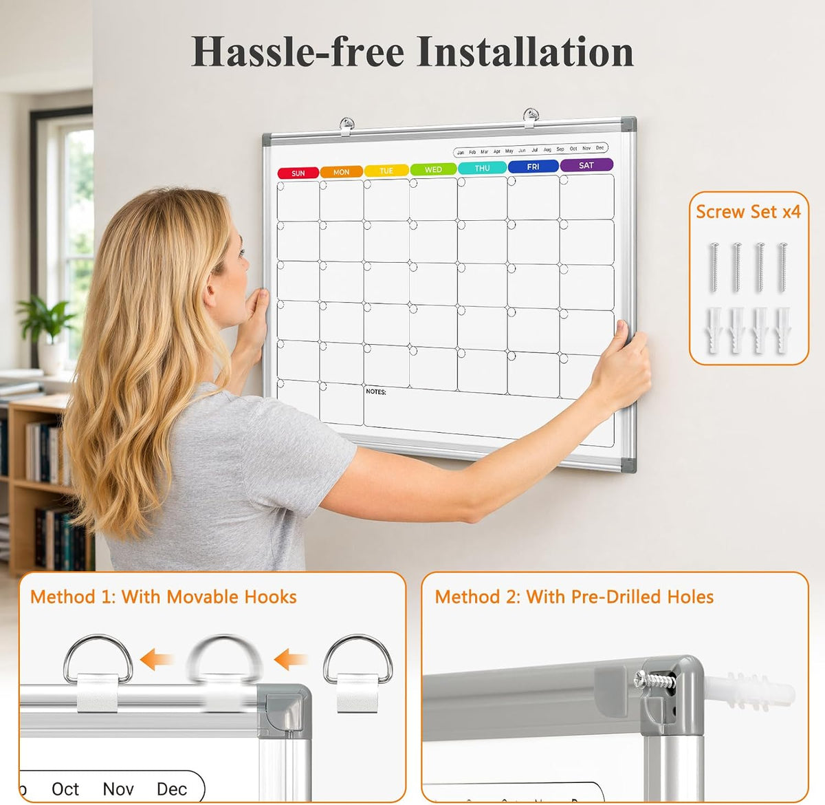 DOLLAR BOSS 36'' x 24'' Magnetic Whiteboard Calendar for wall...