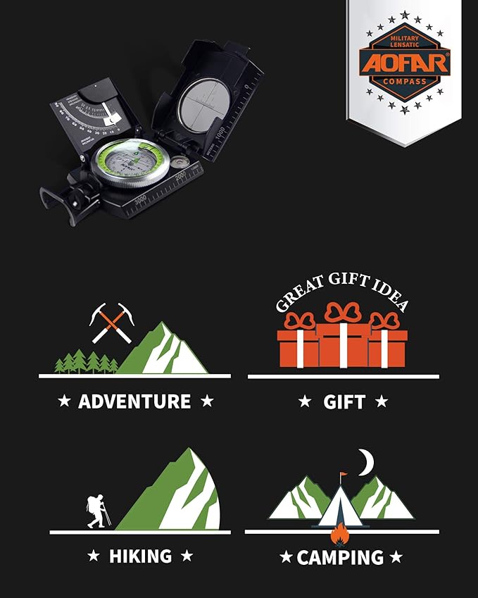 AOFAR AF-4074 Military Compass for Hiking, Lensatic Sighting Waterproof - Image 5