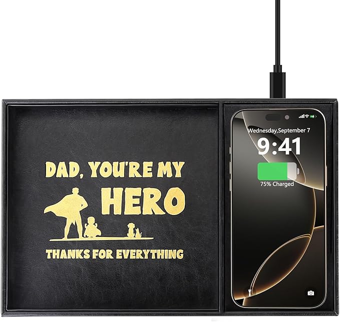 Gifts for Dad Valet Tray, Built-in Wireless Charger, Nightstand Organizer by wirelessfuturecharger