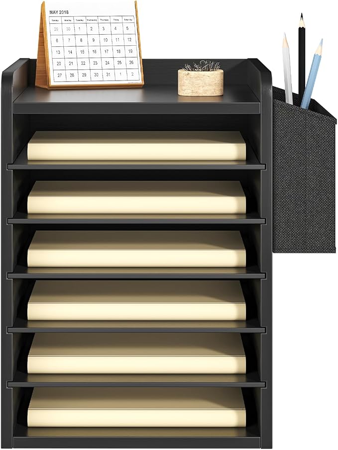 HOOBRO Adjustable Countertop Mail Sorter, 6 Tier Wooden Paper Organizer - Image 9