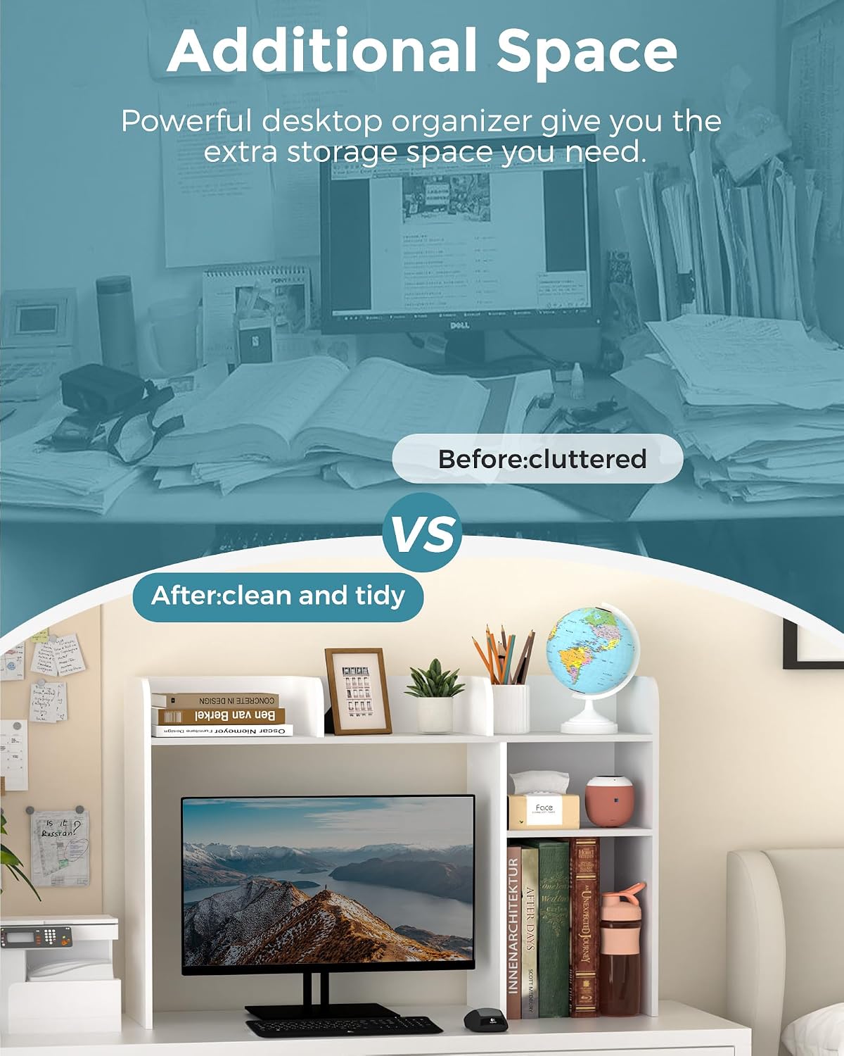LAND·VOI Desktop Bookshelf, Countertop Storage Hutch with 5 Shelves for Compu...