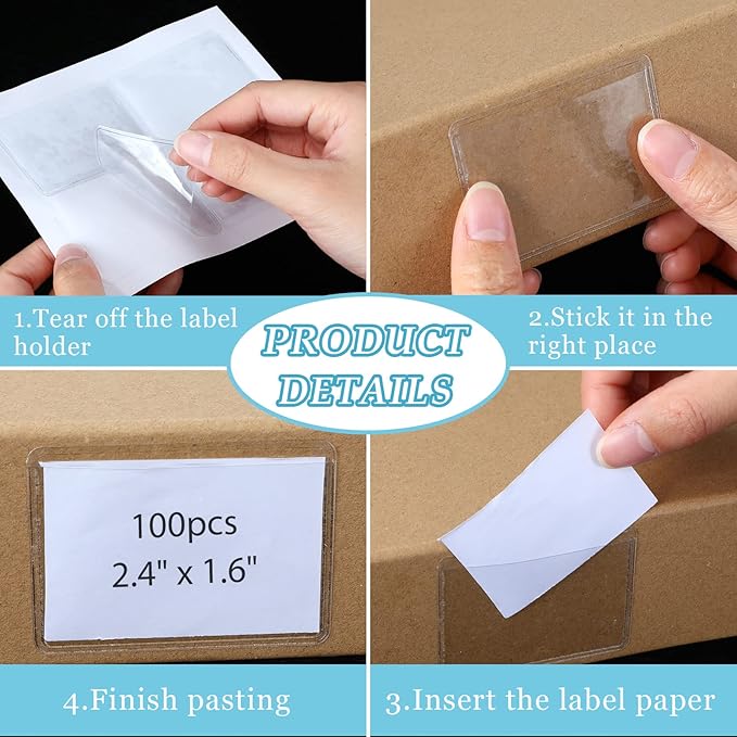 Jeyiour 100 Pcs Label Holders Adhesive Nameplate Pockets Storage Bin Labels - Image 3