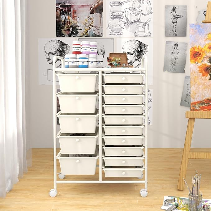 GOFLAME 15-Drawer Rolling Storage Cart, Craft Storage Cart - Image 8