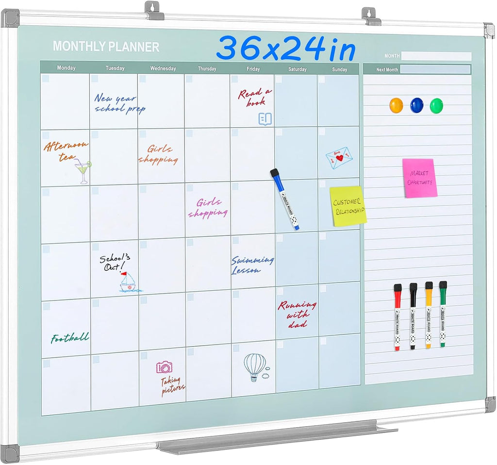 MAKELLO Dry Erase Calendar for Wall 36" x 24", Large White Board Calendar