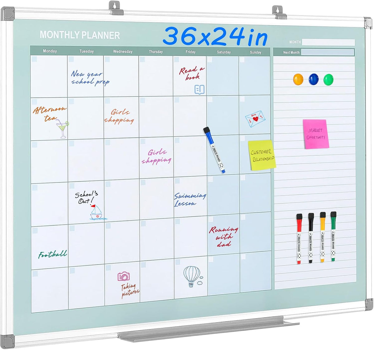 MAKELLO Dry Erase Calendar for Wall 36" x 24", Large White Board Calendar