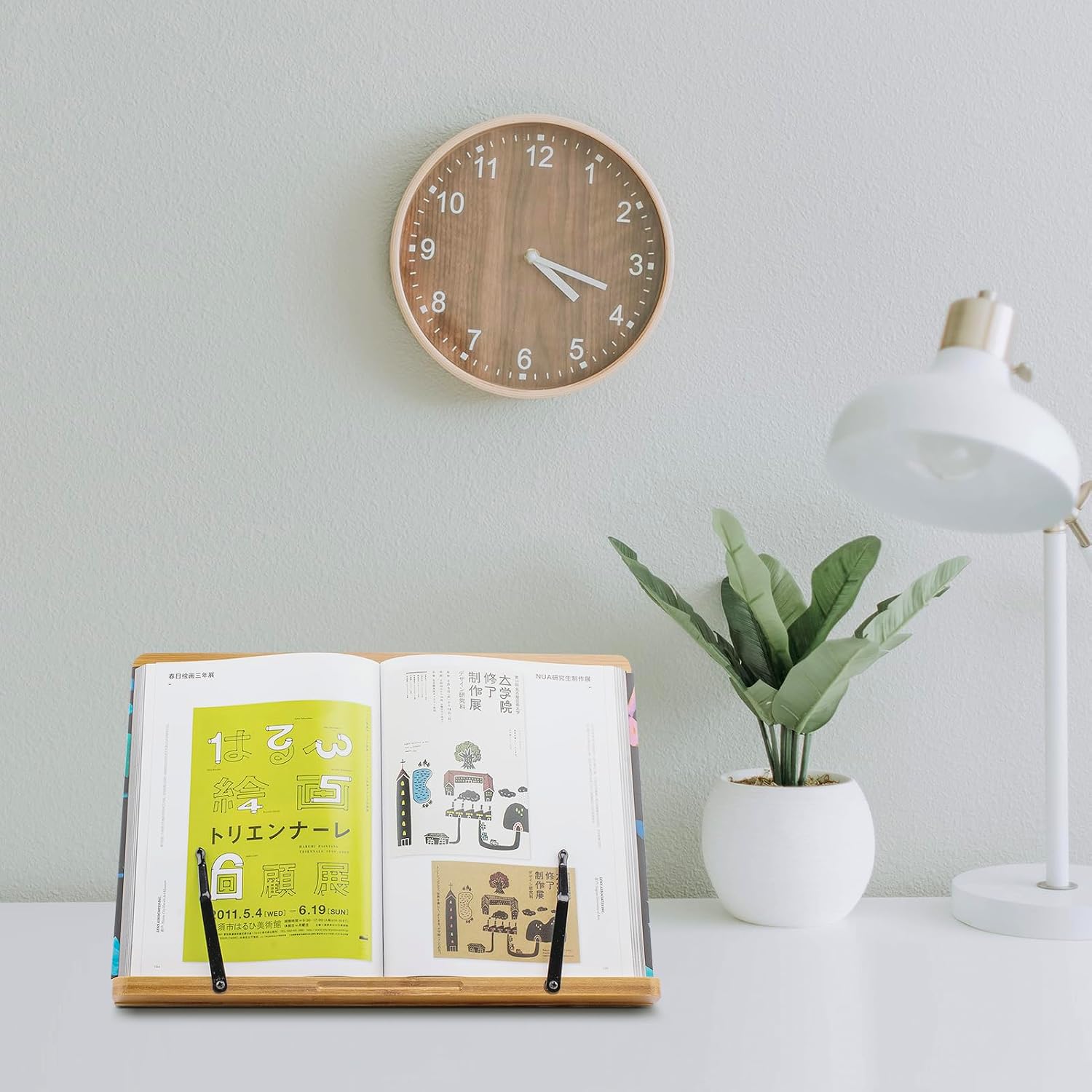 (15.4 x 11 Inch) Large Book Stand for Reading Hands Free,Recipe Book Holder | Cookbook Holder for Kitchen Counter,Textbook Stands for Heavy Thick Books,Bamboo Holders for Bible,Tablet,Law School,Drawing