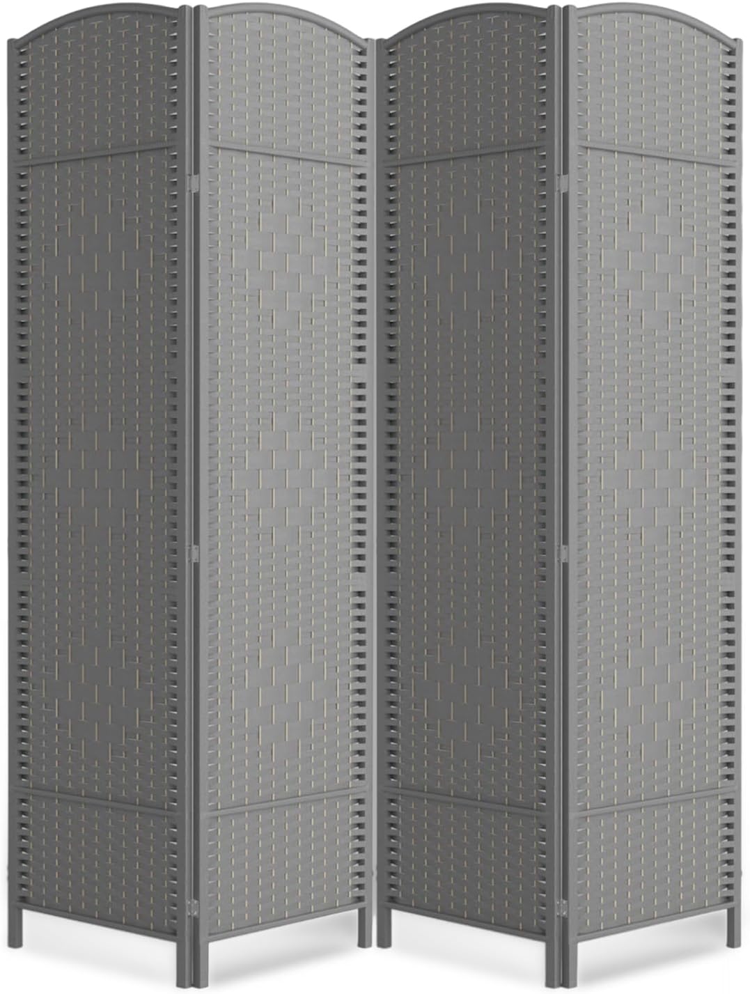 4 Panel Folding Room Divider,Woven Privacy Screen,Grey