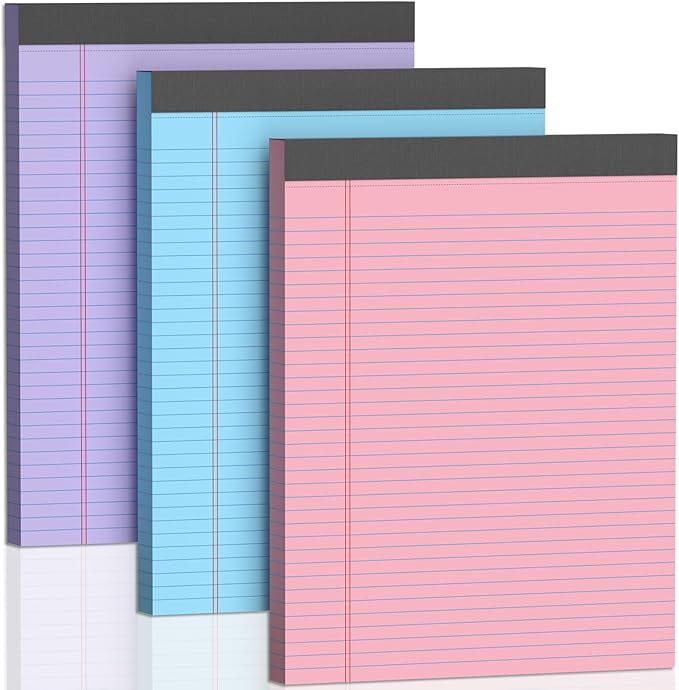 3 Pack Legal Pads 8.5 X11, College Ruled Notebook, 150 Sheets Colored Note Pad by Glyanlee