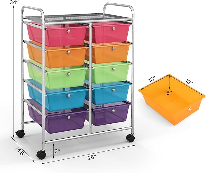 GLACER 10 Drawer Rolling Cart, Storage Cart - Image 3