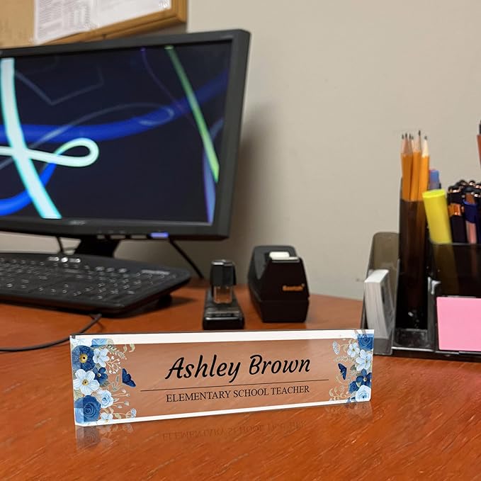 Signs ByLITA Floral Pattern Customized Nameplate | Indigo Blooms Personalized - Image 5