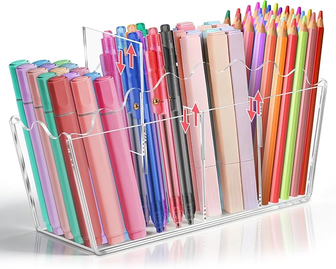 Zioffiel Scalloped Acrylic Pen Pencil Marker Cup Holder Organizer by Zioffiel