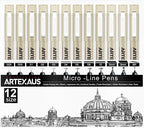 Micro Fineliner Drawing Art Pens, 12 Assorted Sizes, Waterproof Archival Ink by Unknown