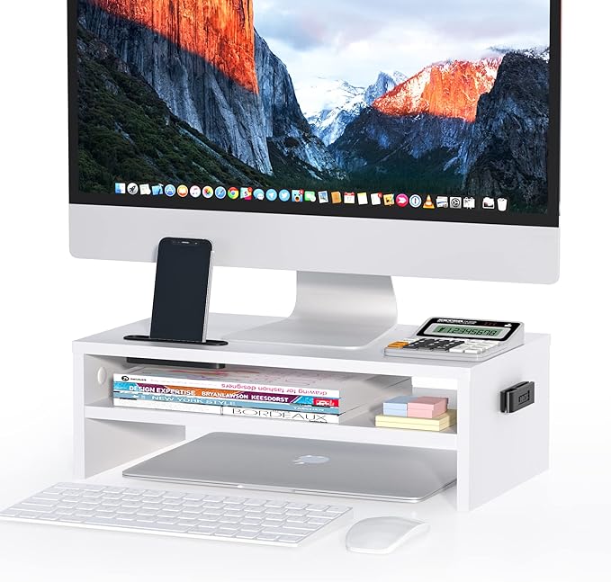BONTEC Wooden Monitor Stand Riser, 2-Tier Desk Shelf by BONTEC