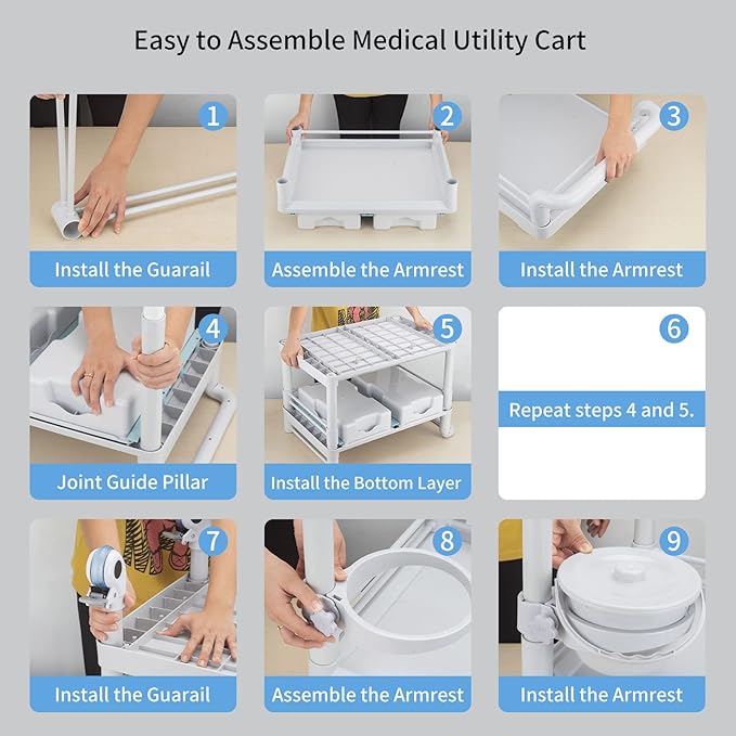 Rolling Utility Cart, Qiwey Medical Utility Cart - Image 6