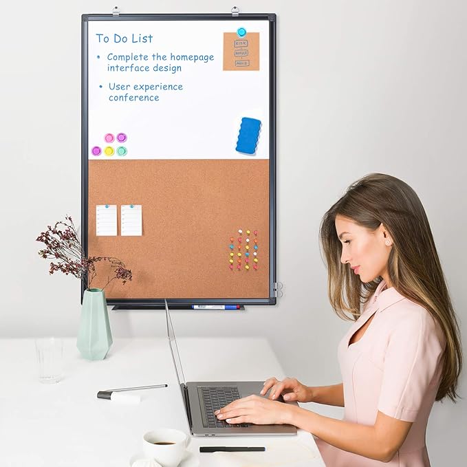 maxtek Combination Board, 36 x 24 Magnetic Whiteboard & Cork Board, Dry Erase - Image 6