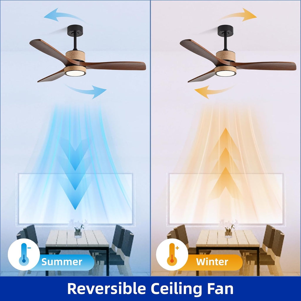 52 inch boho downrod ceiling fan with light showing dimensions