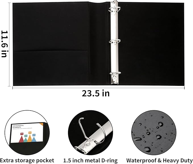 LETVPVOW Vintage Hardback 3 Ring Binder 1.5 Inch, Professional Leather Binder 3 - Image 3