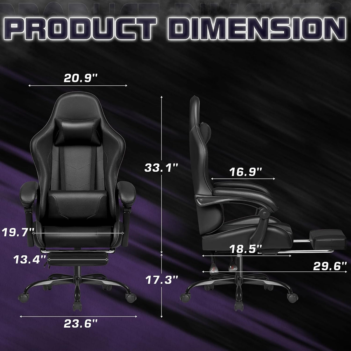 Homall Gaming Chair, Ergonomic, Footrest & Massage Lumbar Support, Black