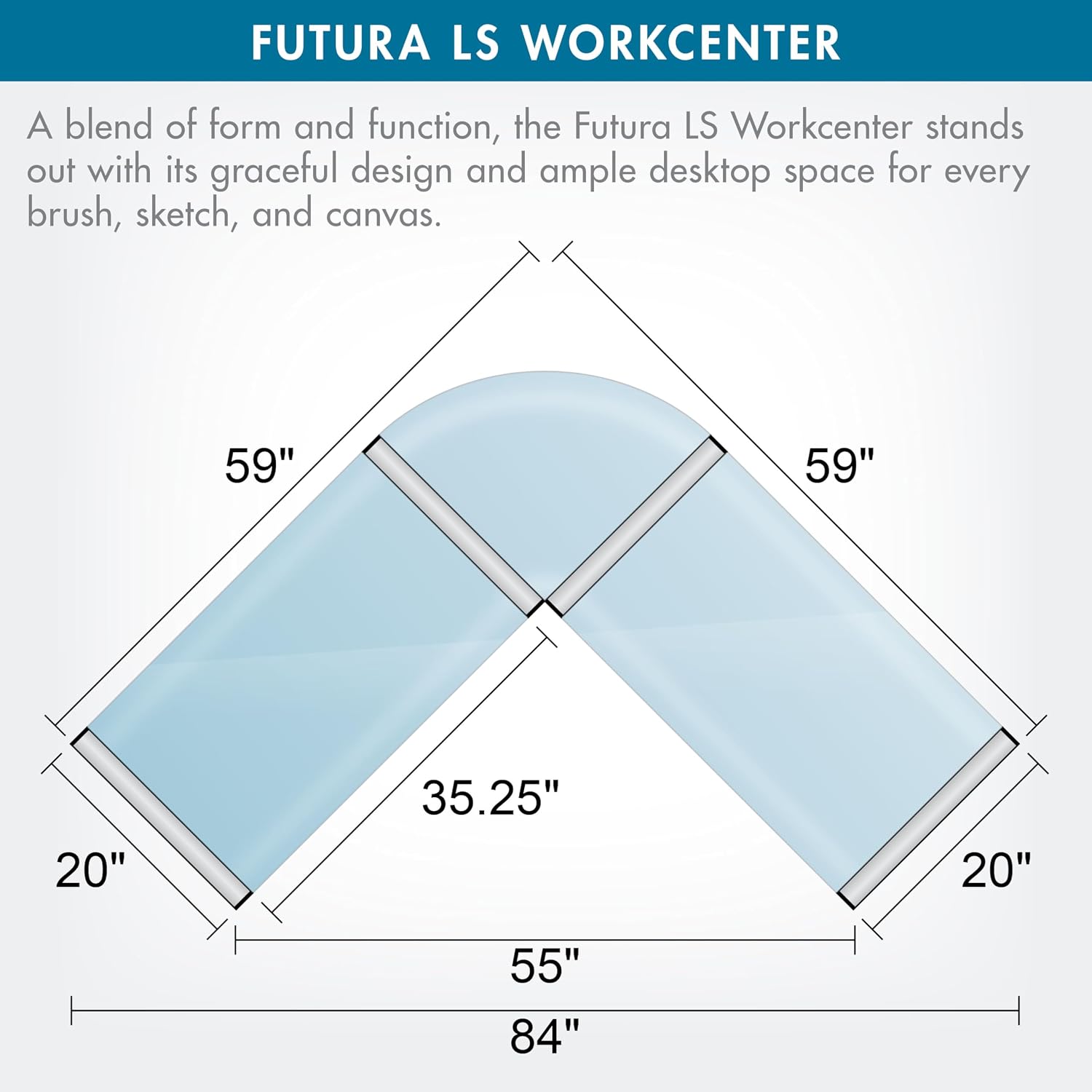 SD STUDIO DESIGNS Futura LS WorkCenter with Tilt Top Adjustable Drafting Table Craft Table Drawing Desk Hobby Table Writing Desk Studio Desk, Silver / Blue Glass