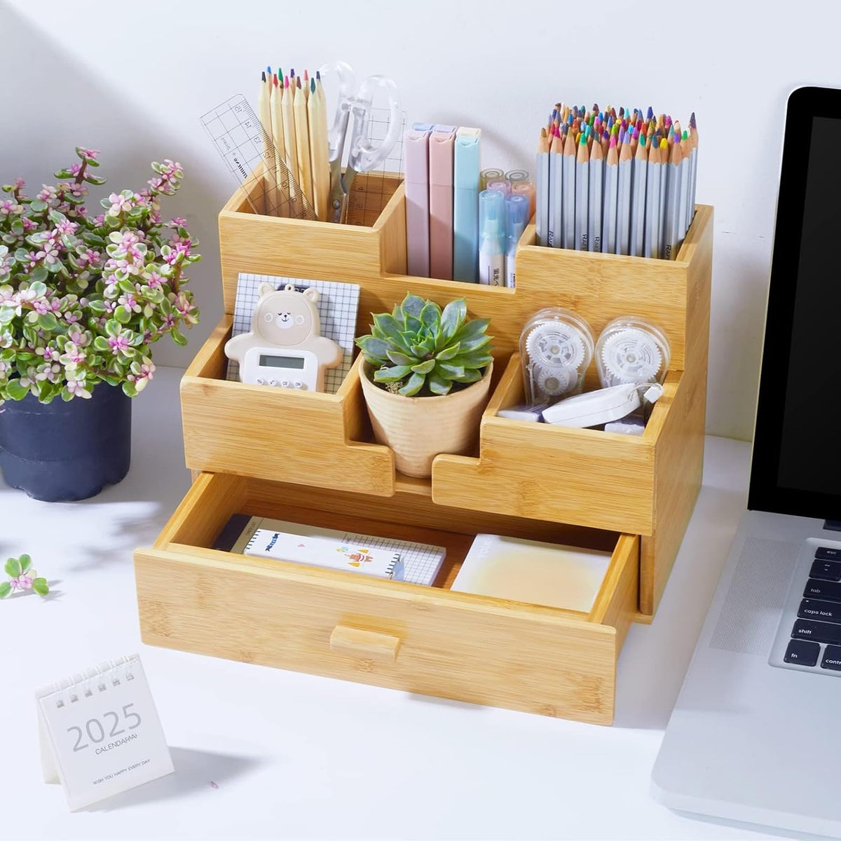 bamboo desk organizer - countertop drawers organizer tabletop, package contents