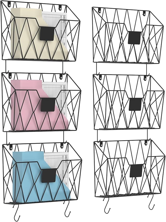 CADUKE 6 Pack Wall File Organizer, Metal Hanging Folder Holder Mail Magazine - Image 8